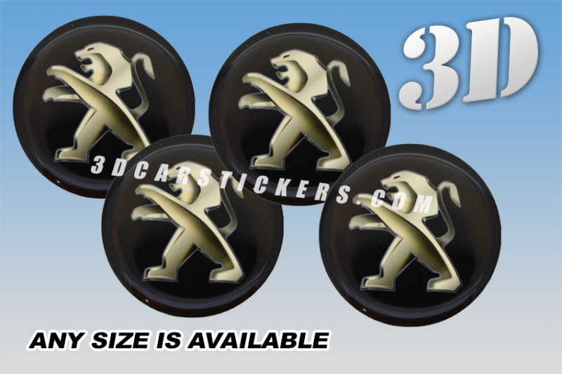 PEUGEOT 3d domed car wheel center cap emblems stickers decals  :: Gold logo/black background ::