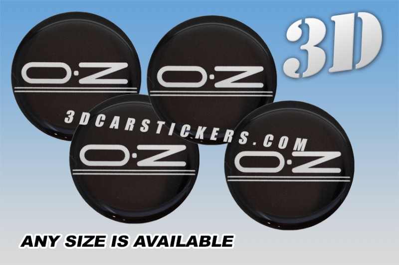 OZ RACING (letters only) 3d domed car wheel center cap emblems stickers decals  :: Silver logo/black background ::