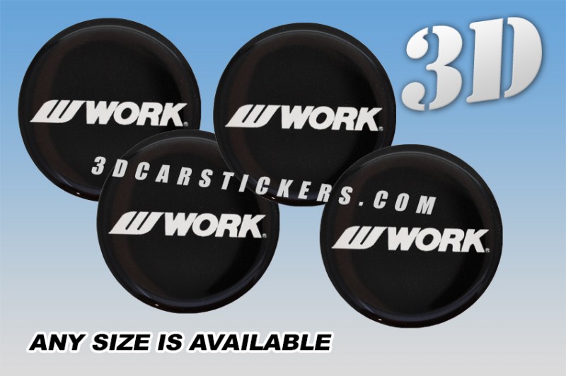 WORK WHEELS 3d domed car wheel center cap emblems stickers decals  :: White logo writing/black background ::