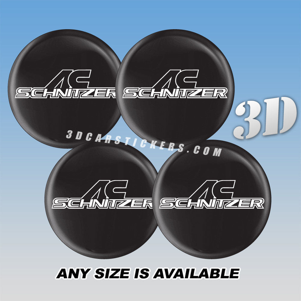 AC SCHNITZER Decals For Wheel Center Caps — White Logo/Black Background