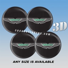 ASTON-MARTIN Decals For Wheel Center Caps — White/Green Logo/Black Background