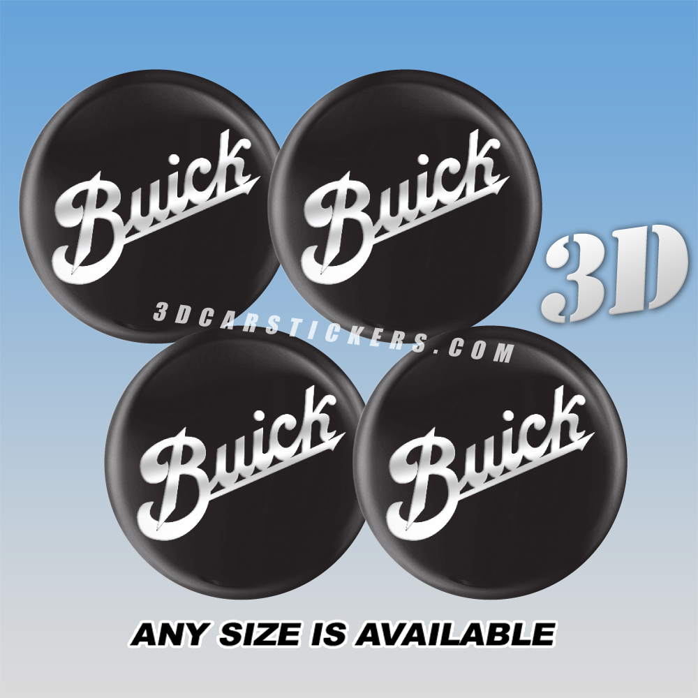 BUICK Decals For Wheel Center Caps — Silver Writing/Black Background