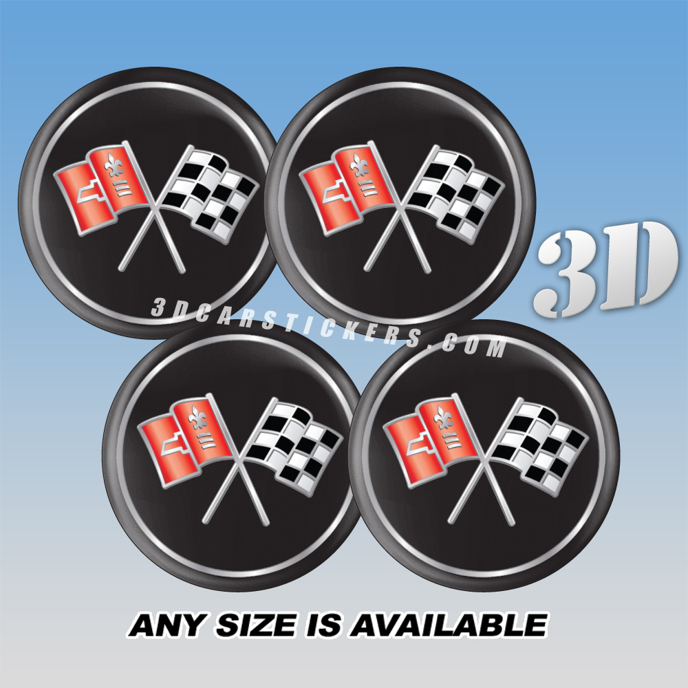 CORVETTE C2 Decals For Wheel Center Caps — Color Logo/Black Background