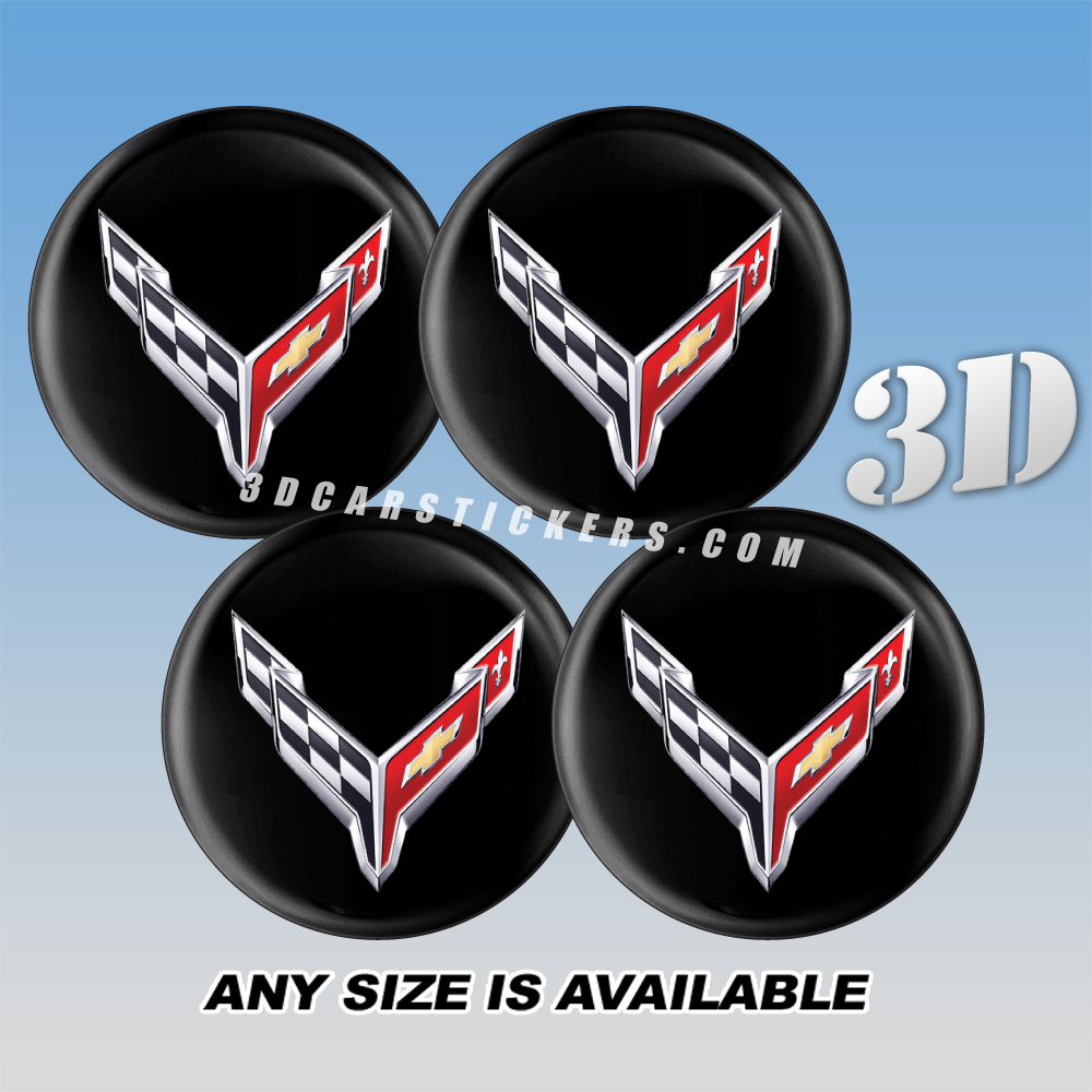 CORVETTE C8 Decals For Wheel Center Caps — Color Logo/Black Background