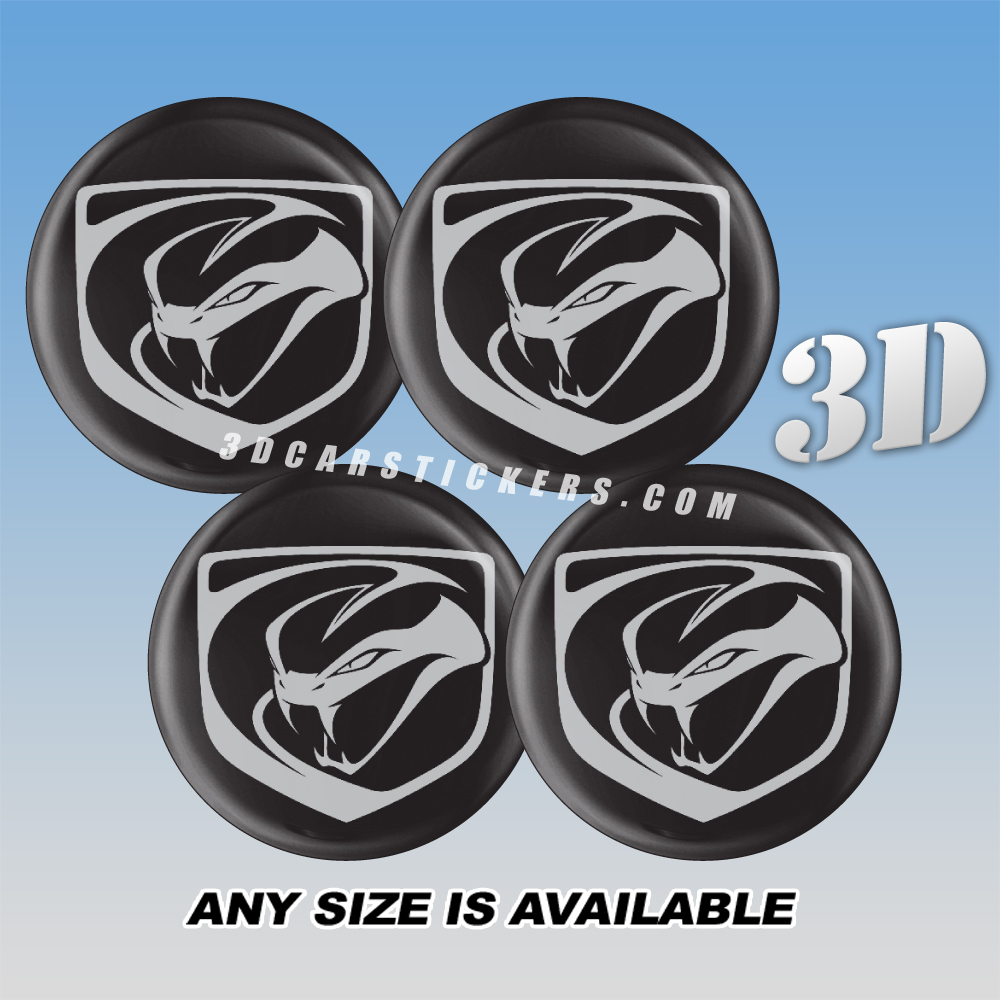 DODGE VIPER "STRYKER" Decals For Wheel Center Caps — Silver Logo/Black Background