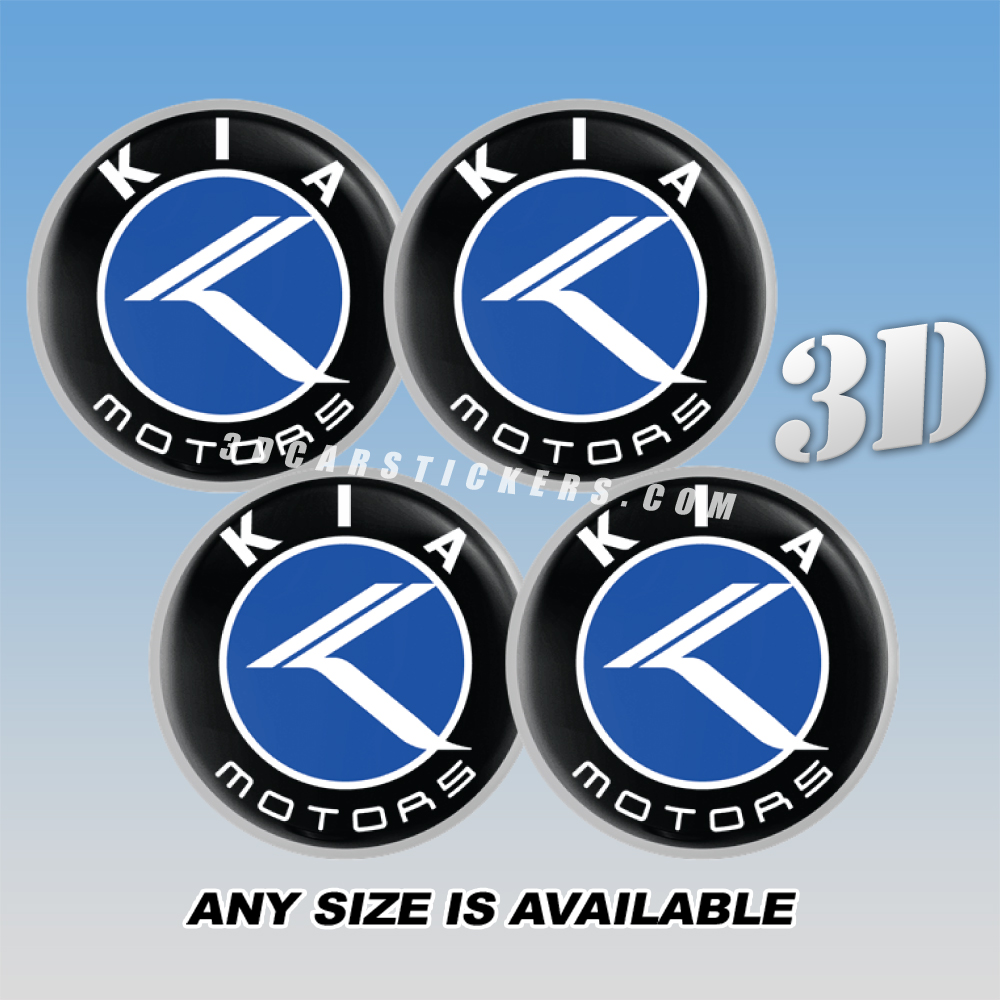 KIA Motors Decals For Wheel Center Caps — White /Blue Logo/Black Background