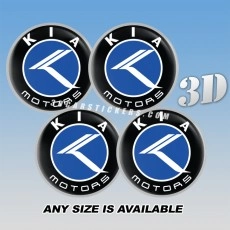 KIA Motors Decals For Wheel Center Caps — White /Blue Logo/Black Background