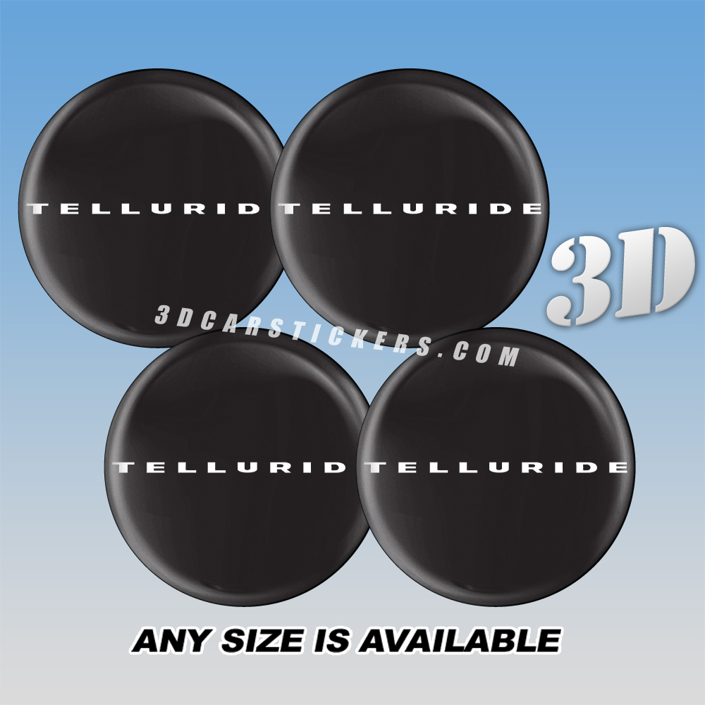 KIA TELLURIDE Decals For Wheel Center Caps — White Logo/Black Background