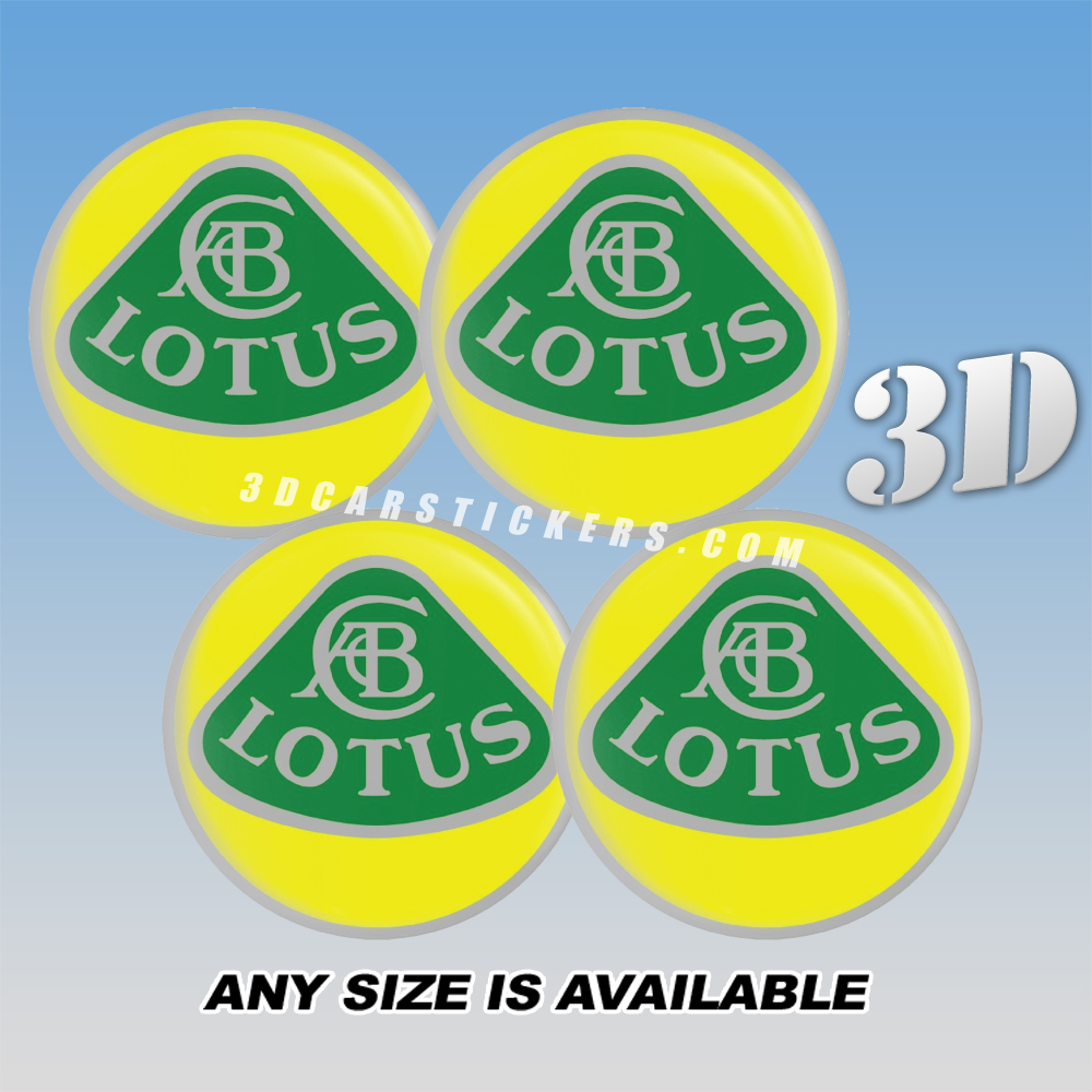 LOTUS Decals For Wheel Center Caps — Silver/Green/Yellow Background