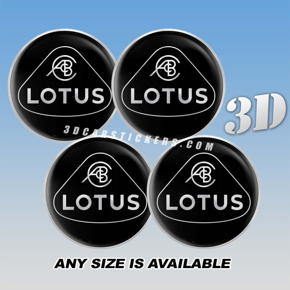 LOTUS Decals For Wheel Center Caps — Silver New Logo/Black Background