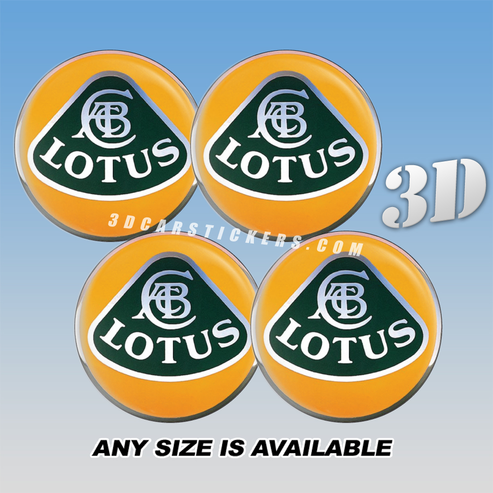 LOTUS Decals For Wheel Center Caps — Silver/Green/Orange Background