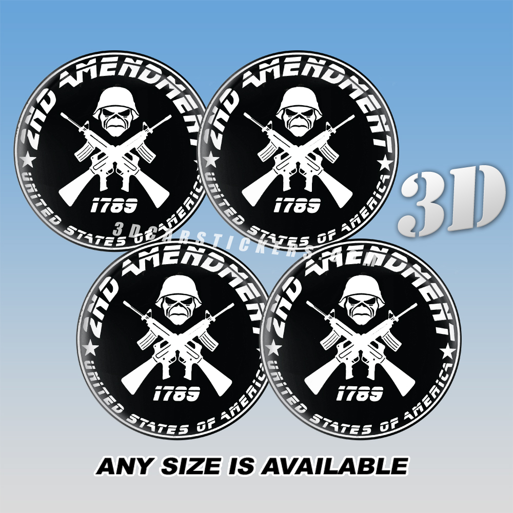 2ND AMENDMENT Decals For Wheel Center Caps — White Logo/Black Background