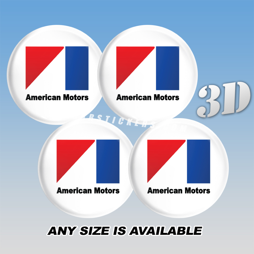 AMERICAN MOTORS Decals For Wheel Center Caps — Black/Red/Blue Logo/White Background