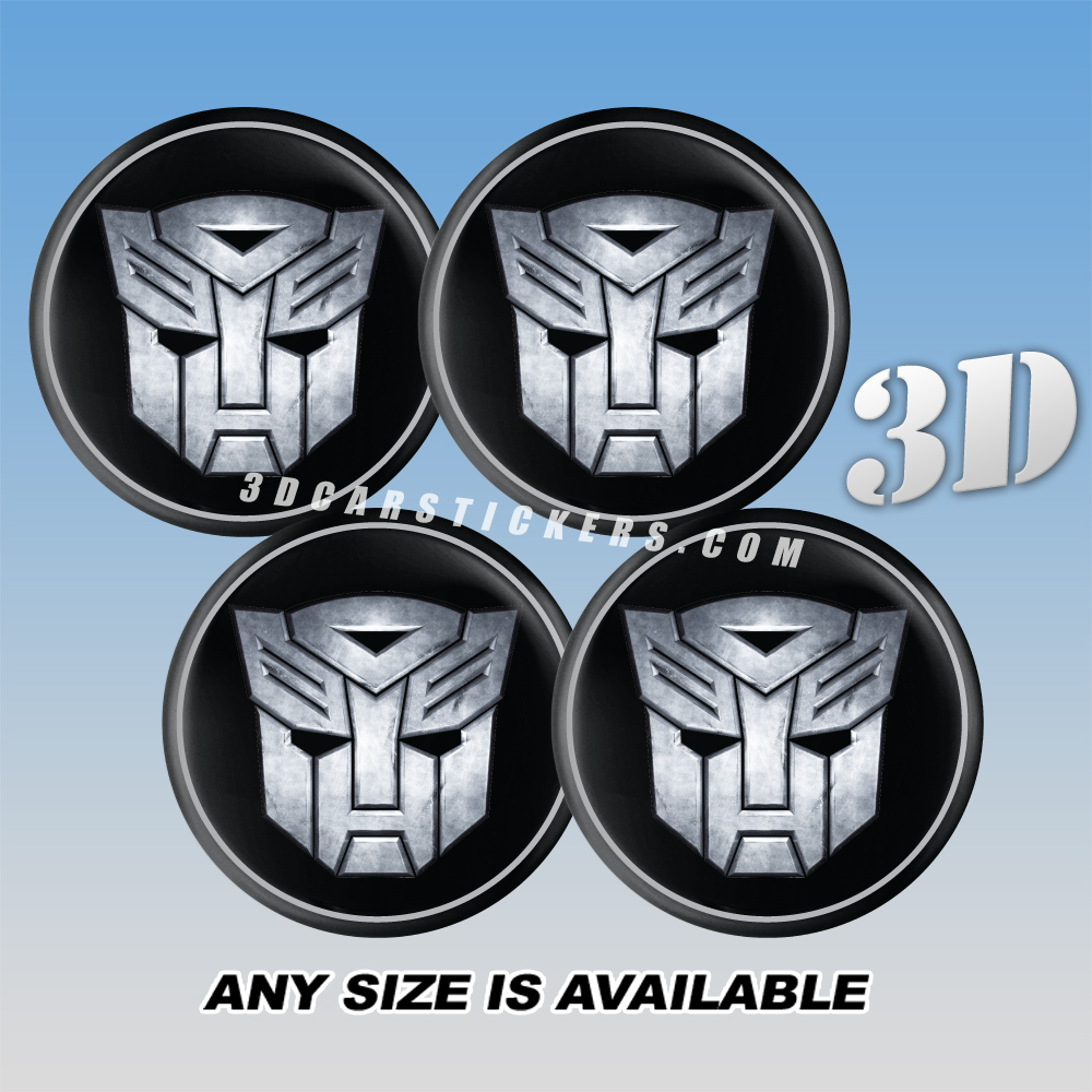 AUTOBOT Decals For Wheel Center Caps — Silver Logo/Black Background