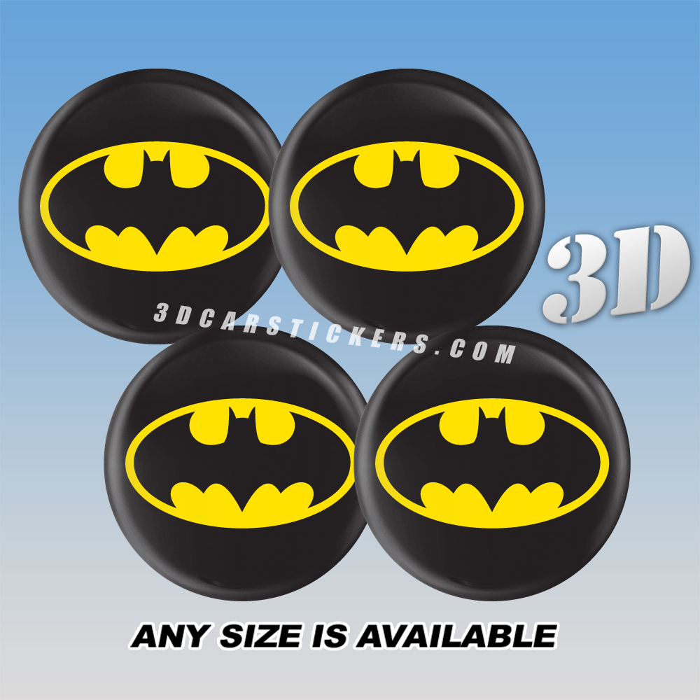 BATMAN Decals For Wheel Center Caps — Black/yellow logo/black background