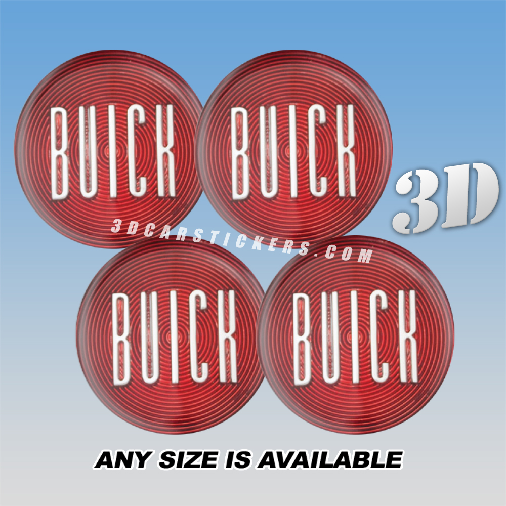 BUICK Decals For Wheel Center Caps — Silver Logo/Red Background