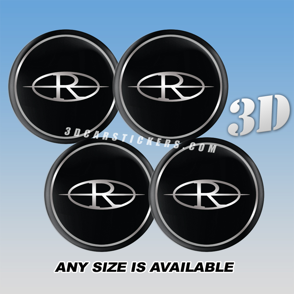 BUICK RIVIERA Decals For Wheel Center Caps — Silver Logo/Silver Outline Ring/Black Background