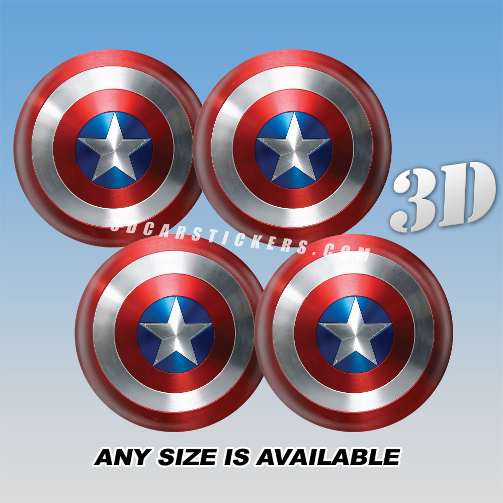 CAPTAIN AMERICA Decals For Wheel Center Caps — Color Logo/Black Background