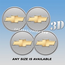 CHEVROLET Decals For Wheel Center Caps — Gold Logo/Black Outline/Silver Background