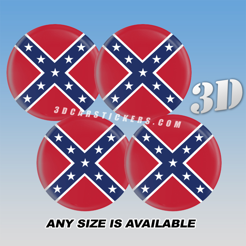 CONFEDERATE FLAG Decals For Wheel Center Caps — Color Logo/Black Background