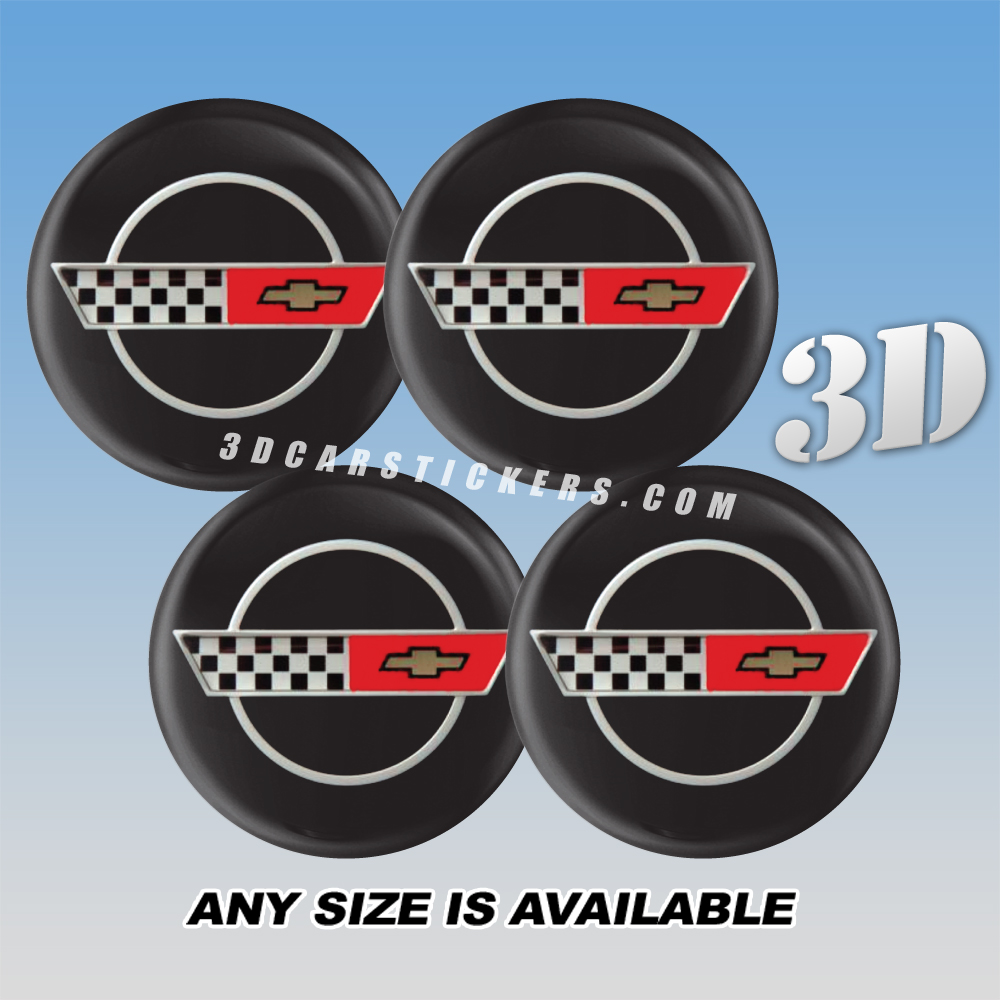 CORVETTE C4 Decals For Wheel Center Caps — Color Logo/Black Background