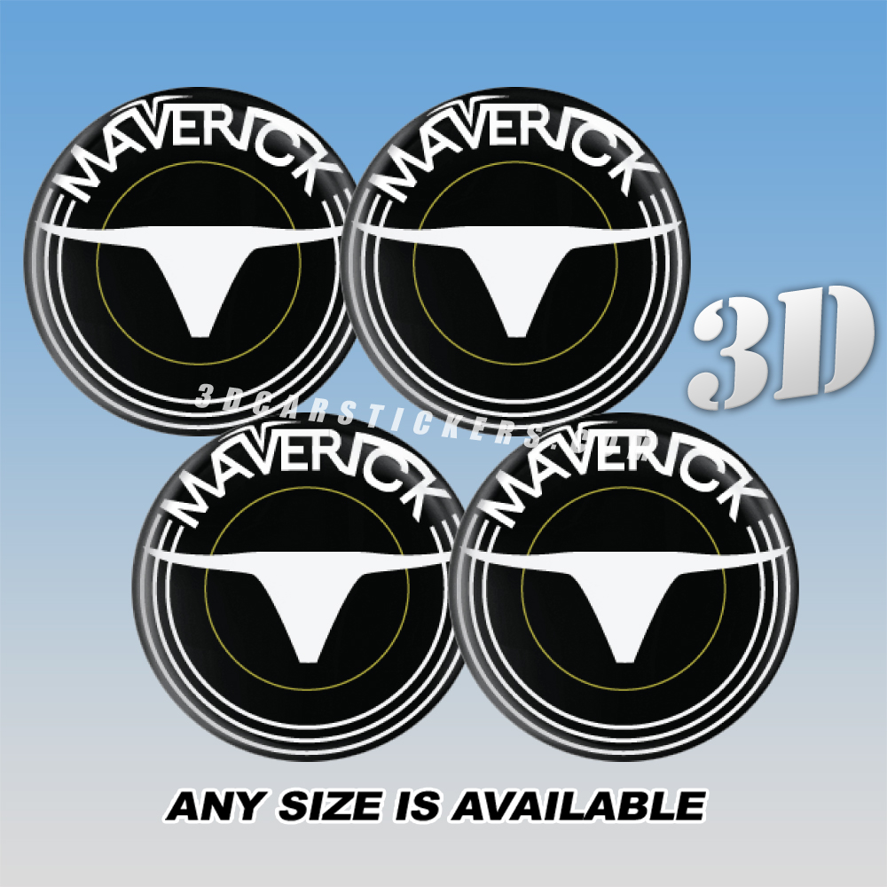 FORD MAVERICK Decals For Wheel Center Caps — White Logo/Black Background