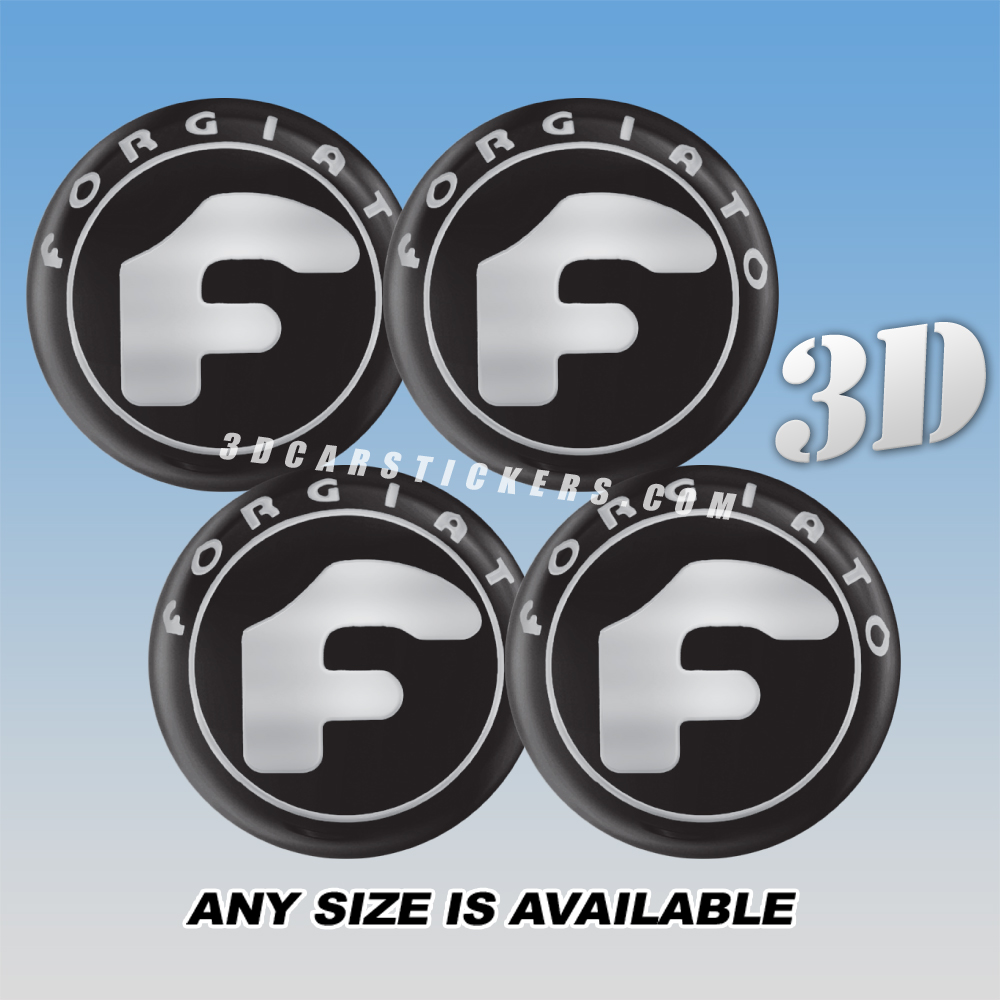 FORGIATO Decals For Wheel Center Caps — Silver Logo/Black Background