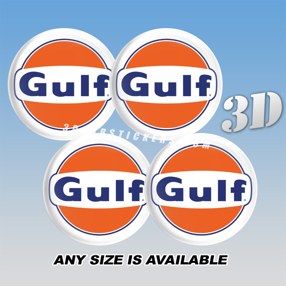 GULF Decals For Wheel Center Caps — Orange/Blue Logo/White Background