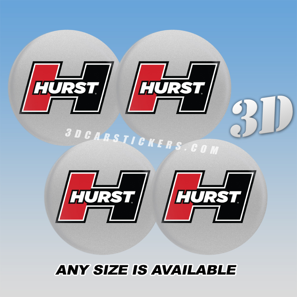 HURST Decals For Wheel Center Caps — Red/Black Logo/Silver Background