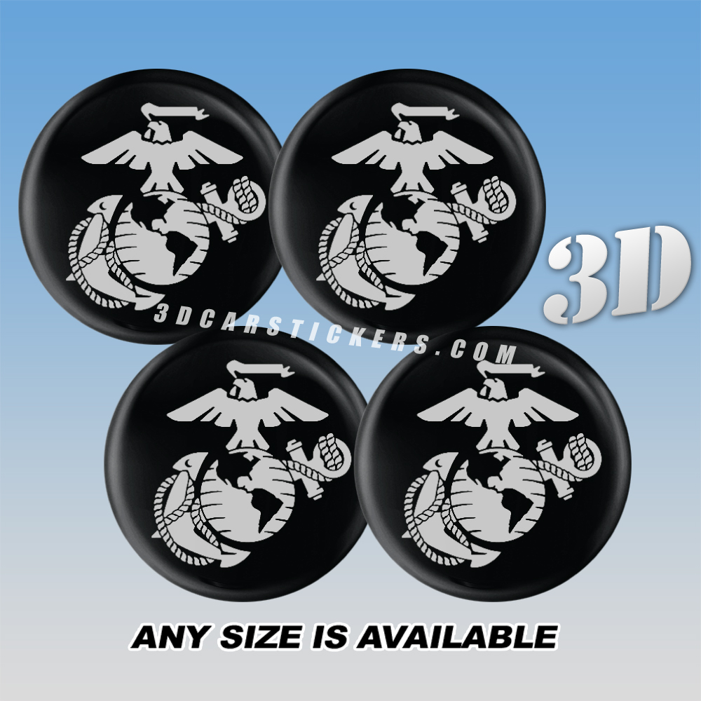 MARINE CORPS Decals For Wheel Center Caps — White Logo/Black Background