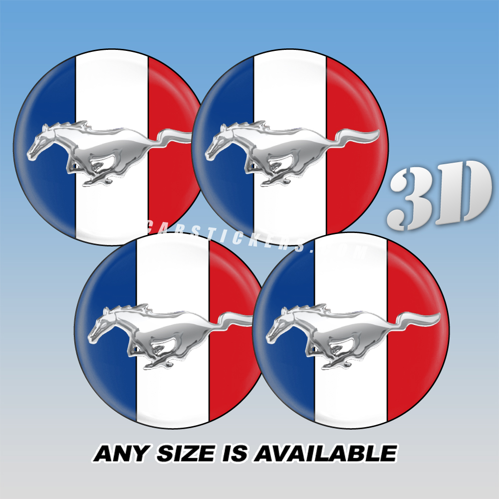 MUSTANG Decals For Wheel Center Caps — Silver Logo/Tricolor Background