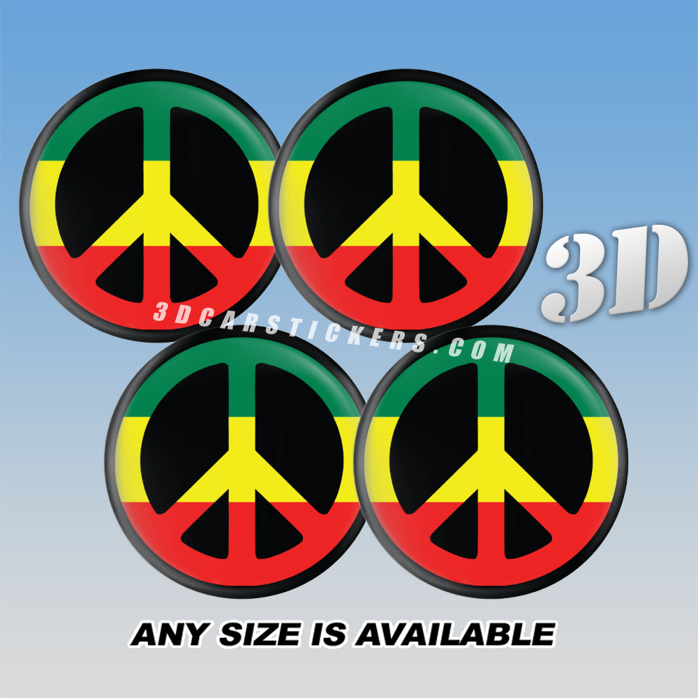 PEACE Domed Decals For Wheel Center Caps — Color Logo/Black Background