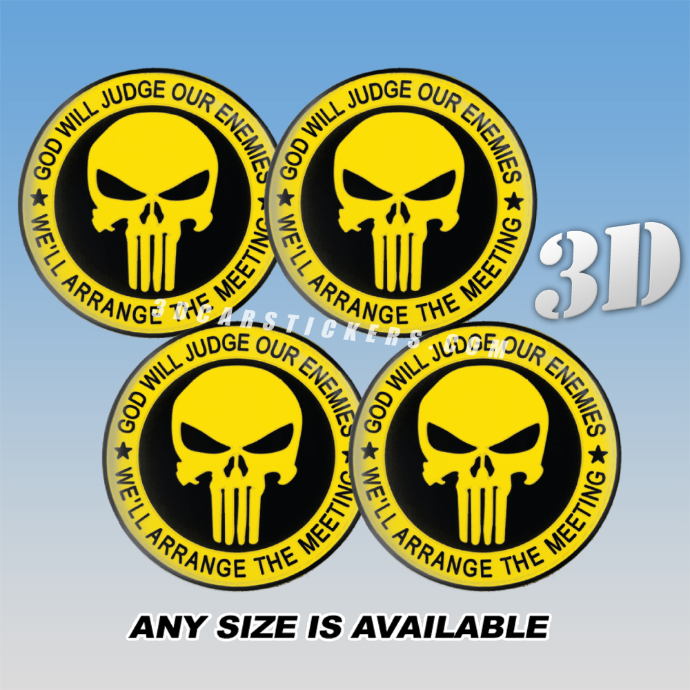 PUNISHER Decals For Wheel Center Caps —  Yellow /Black Background