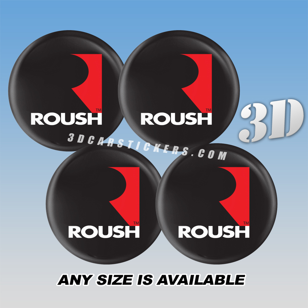 ROUSH Decals For Wheel Center Caps — Red/Silver Logo/Black Background