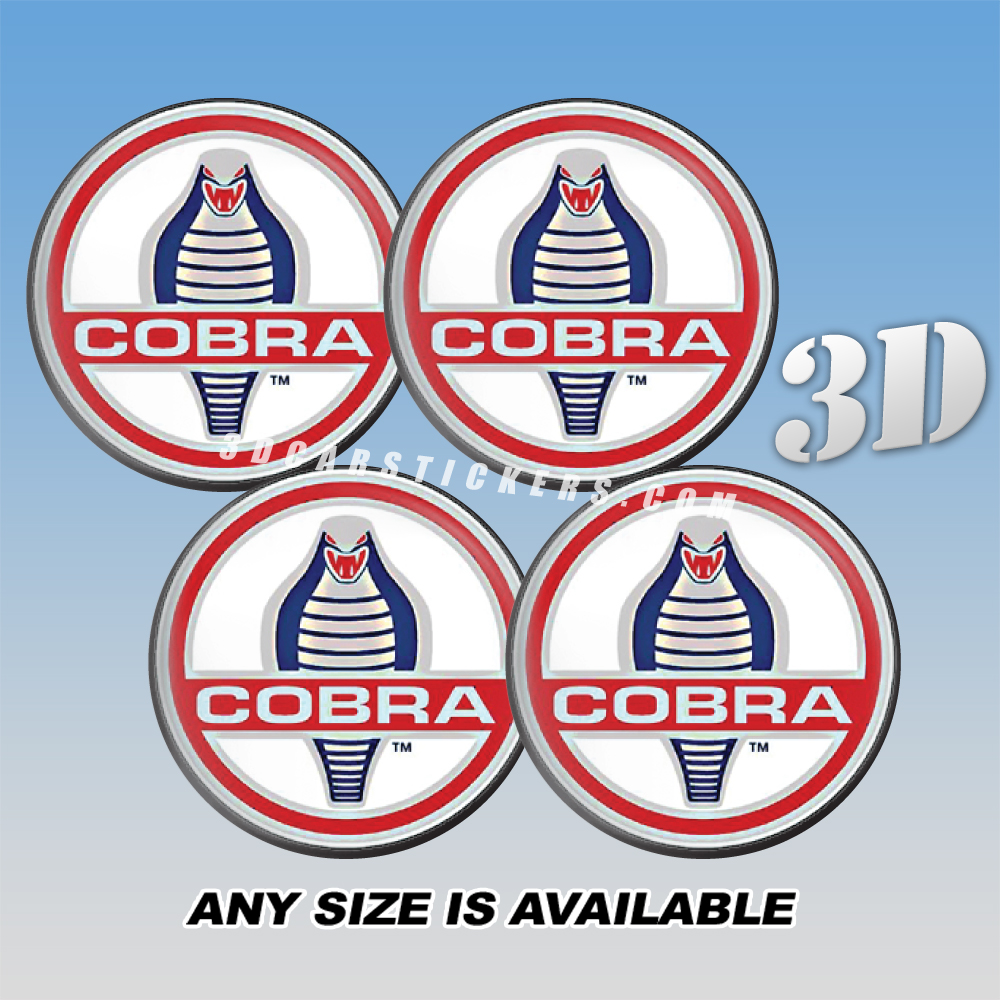 SHELBY COBRA Decals For Wheel Center Caps — Red/Blue Logo/White Background