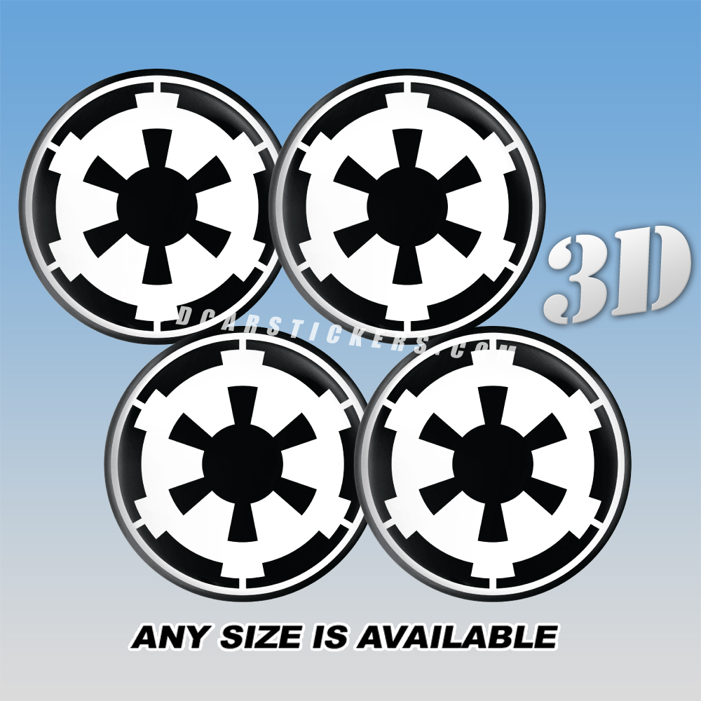 STARS WARS GALACTIC EMPIRE Decals For Wheel Center Caps — White Logo/Black Background