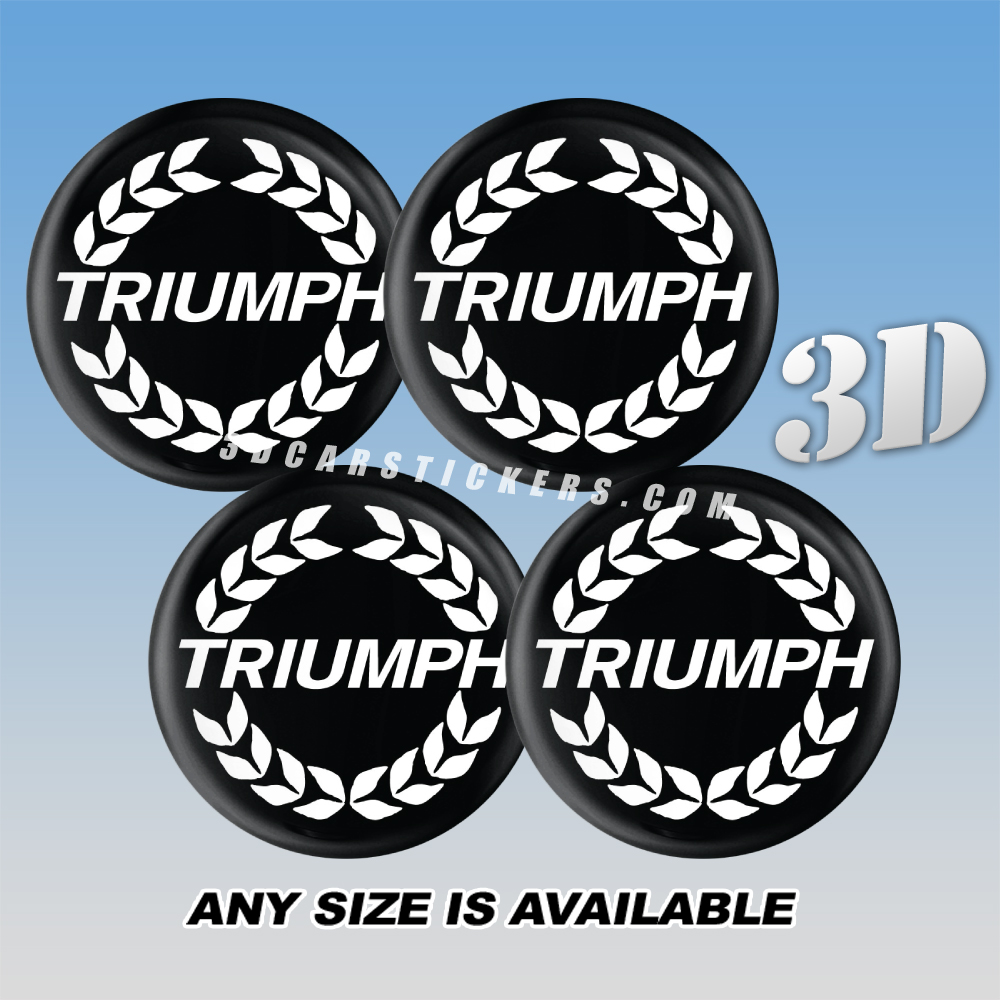 TRIUMPH Decals For Wheel Center Caps — White Logo/Black Background