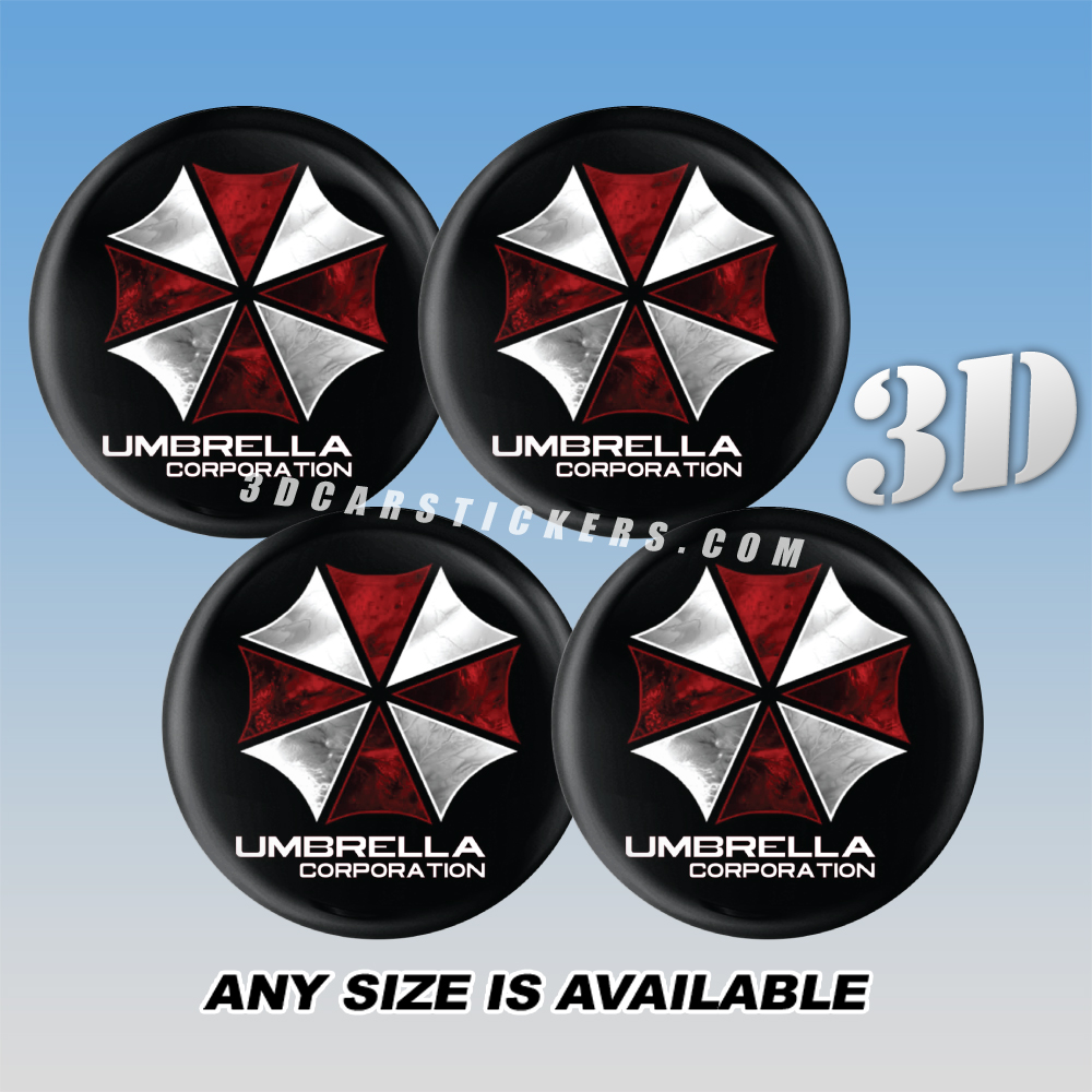 UMBRELLA Decals For Wheel Center Caps — Color Logo/Black Background