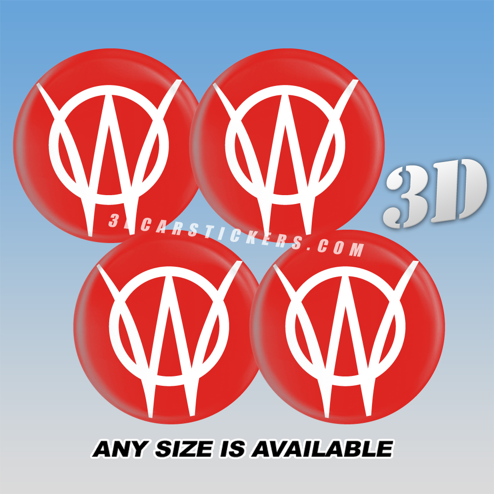 WILLYS Domed Decals For Wheel Center Caps — White Big Logo/Red Background