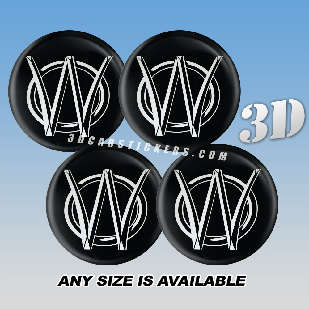 WILLYS Domed Decals For Wheel Center Caps — Silver Logo/Black Background