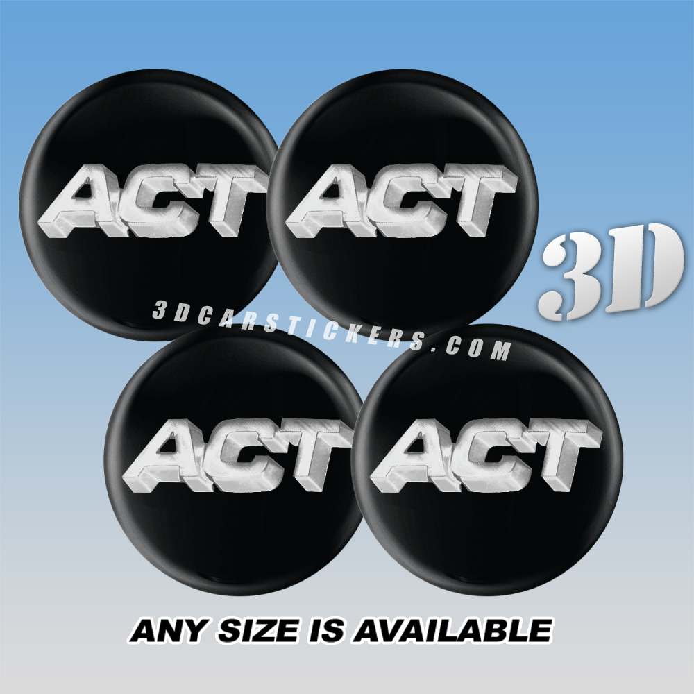 ACT Decals For Wheel Center Caps — Silver Logo/Black Background