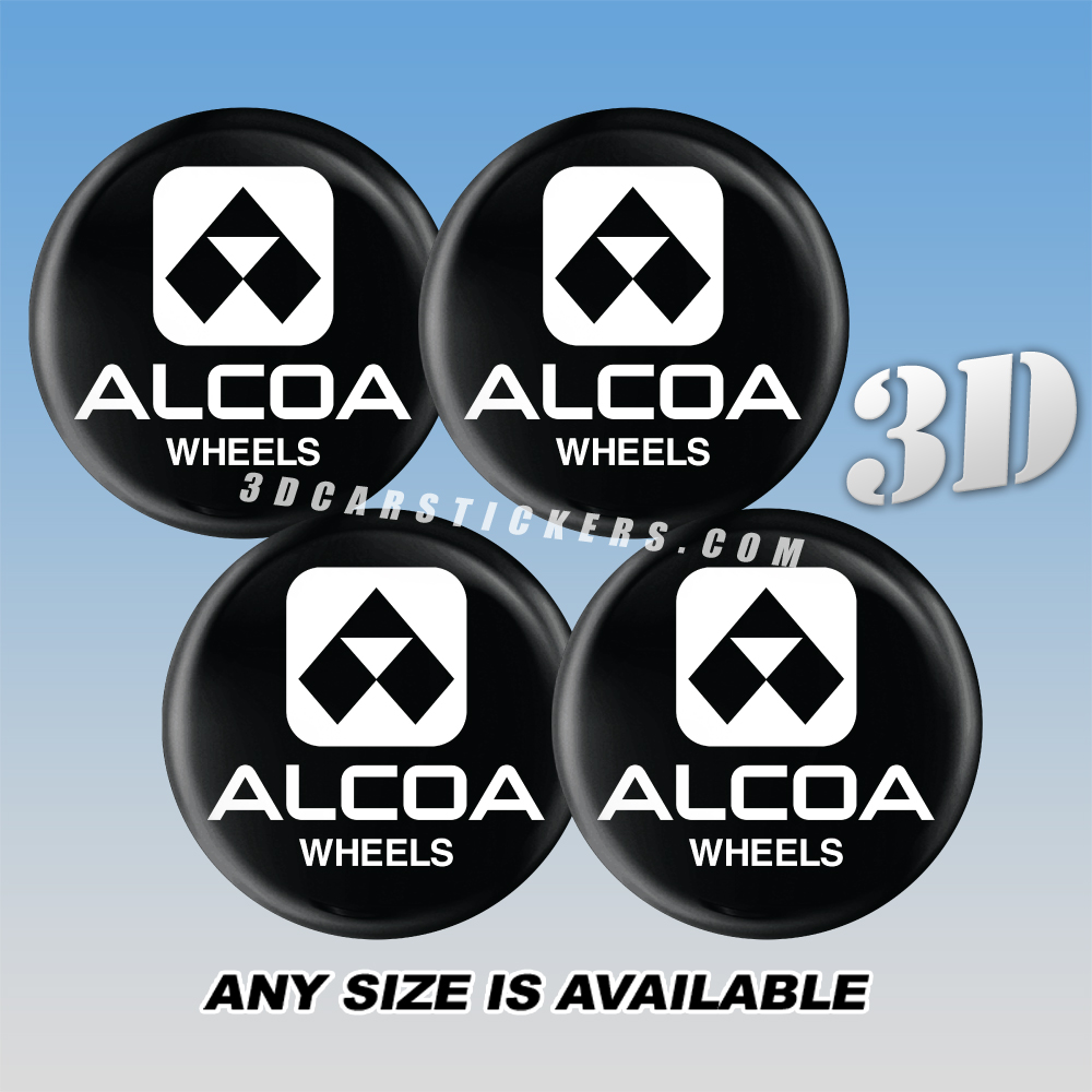 ALCOA Decals For Wheel Center Caps — White Logo/Black Background