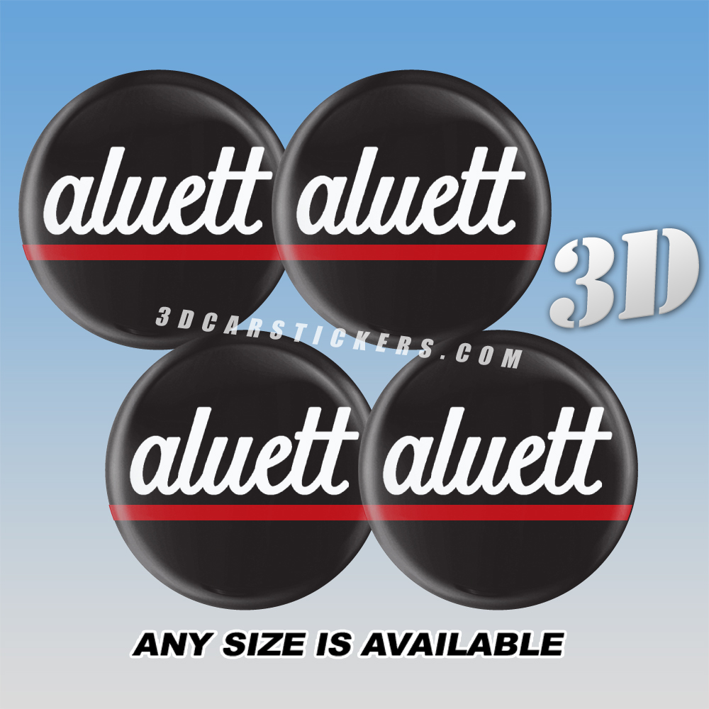 ALUETT Decals For Wheel Center Caps — White/Red Logo/Black Background