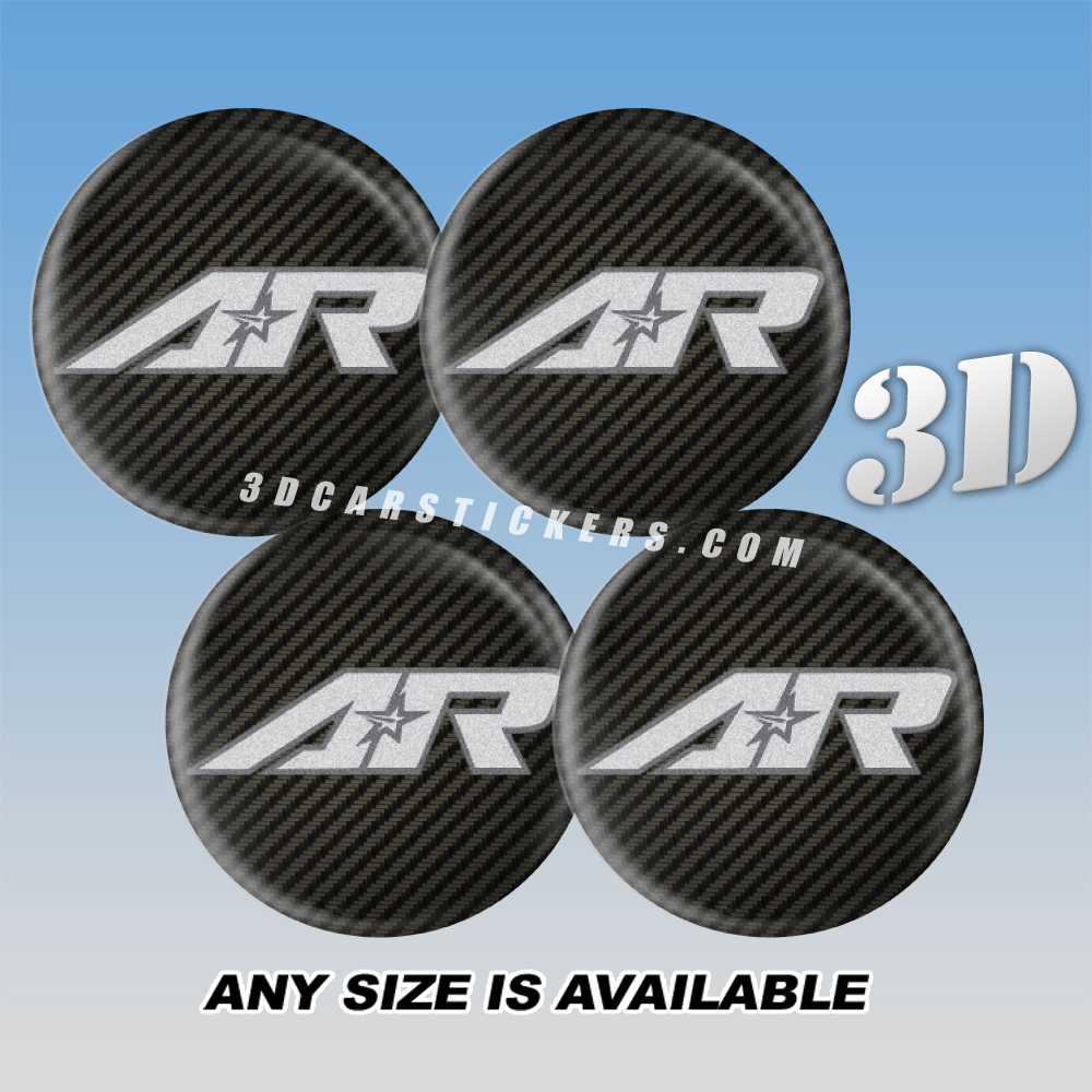 AMERICAN RACING Decals For Wheel Center Caps — Silver Logo/Carbon Background