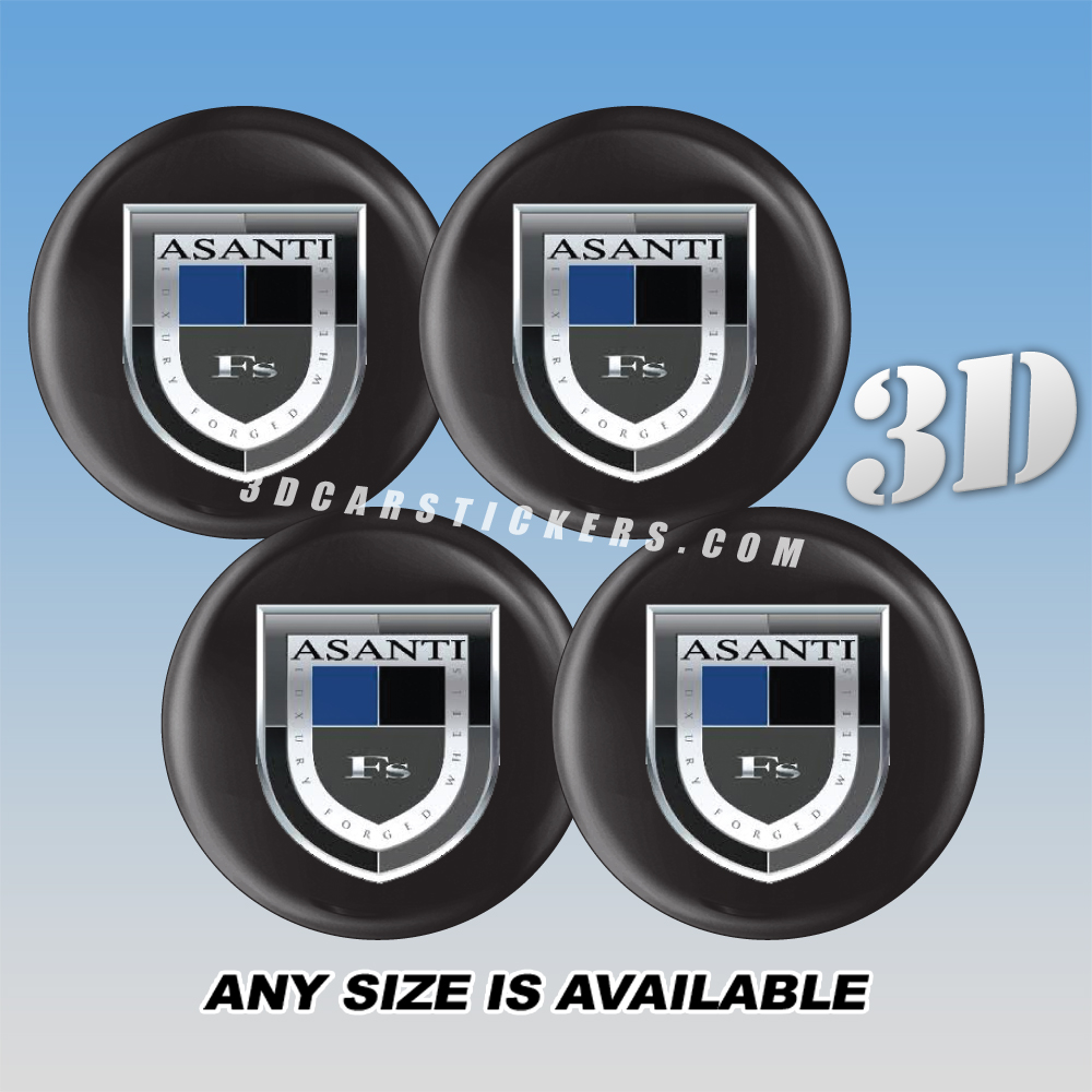 ASANTI Decals For Wheel Center Caps — Silver Logo/Black Background