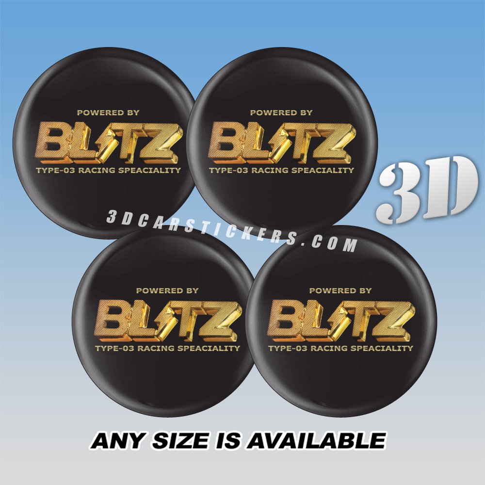 BLITZ Domed Decals For Wheel Center Caps — Gold Logo/Black Background