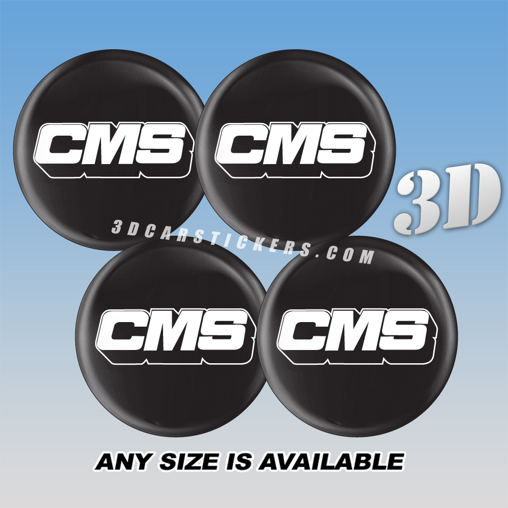 CMS Decals For Wheel Center Caps — White Logo/Black Background