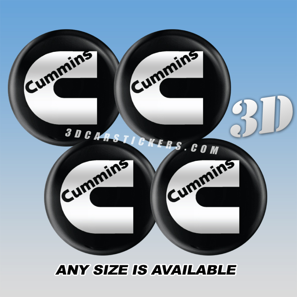 CUMMINS Decals For Wheel Center Caps — Silver Logo/Black Background