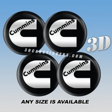 CUMMINS Decals For Wheel Center Caps — Silver Logo/Black Background