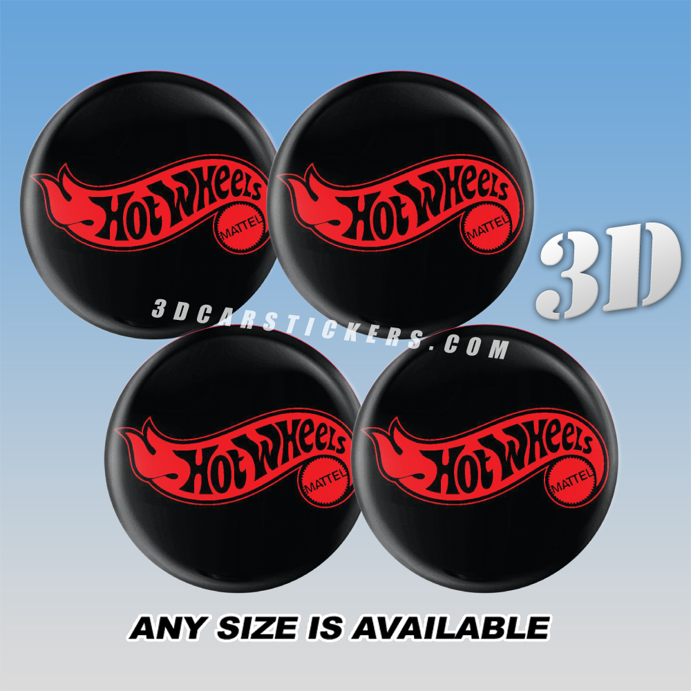 HOT WHEELS Decals For Wheel Center Caps — Red Logo/Black Background